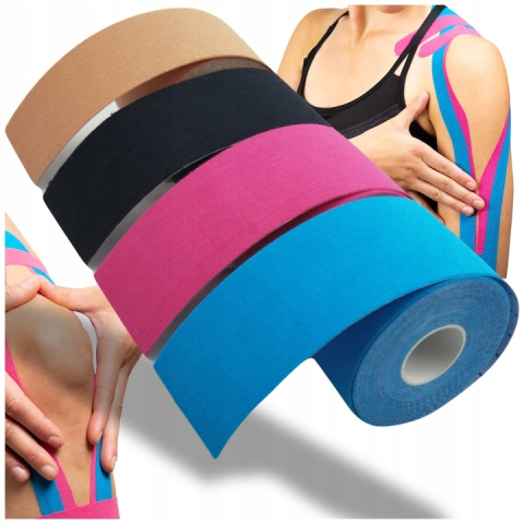 Set 4 benzi kinesiologice, bumbac, impermeabile, sustinere si protectie, ameliorarea durerii, pentru sportivi, elastice, respirabile, 5 m x 5 cm, multicolor [2]