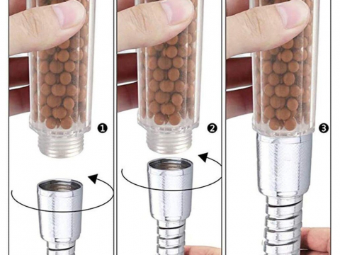 Para de dus, plastic, granule anticalcar, filet standard de 1/2 inch, argintiu, 21 cm [7]