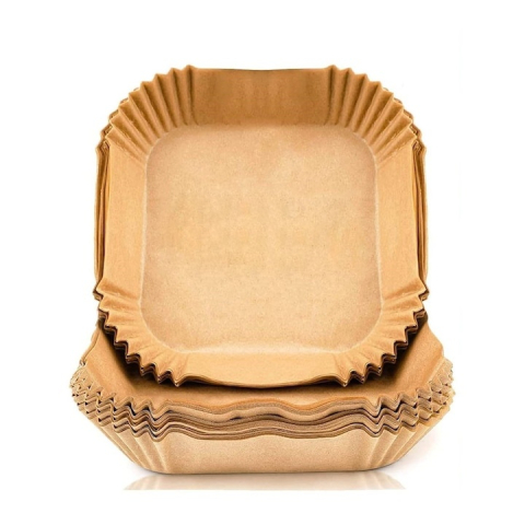 CASA & GRADINA - Hartii de copt pentru friteuza cu aer cald, set 50 bucati, forma patrata, antiaderente, rezistente la ulei si grasime, 16 x 16 cm, maro