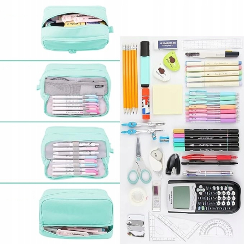 Penar scolar, 4 compartimente, poliester, multifunctional, cu agatatoare, 21 x 9 x 8 cm, verde [6]