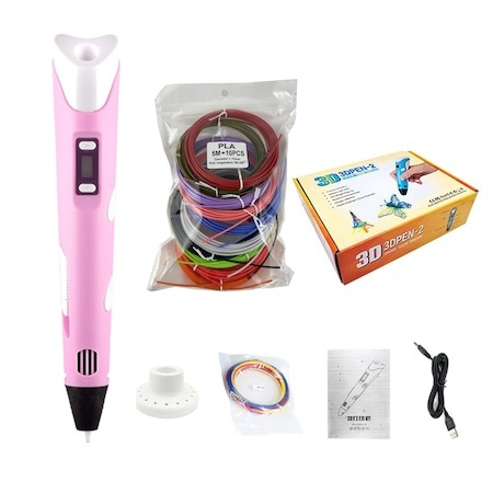 Jucării educative - Creion 3D pentru realizare obiectelor in spatiu 3D cu 50m filament inclus - Roz