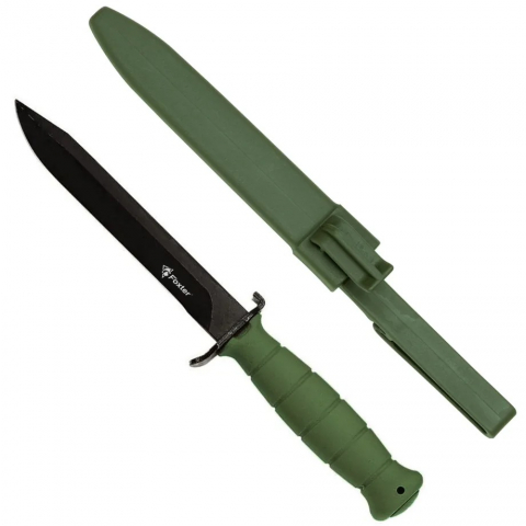 Cutite si tacamuri - Cutit de vanatoare, otel inoxidabil, maner ergonomic, 29 cm, verde, husa inclusa
