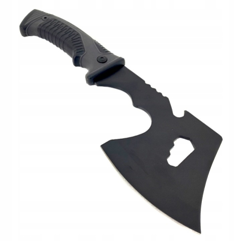 Topor camping, multifunctional, lama otel, maner cauciuc, 30 cm, husa protectie, gri [6]