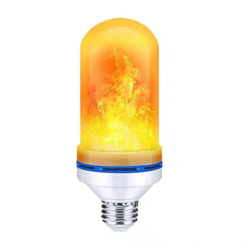 ELECTRONICE - Bec LED, efect de flacara, lumina calda, 9 W, E27, protectie IP44, 3 moduri de iluminare, 15 x 6 cm