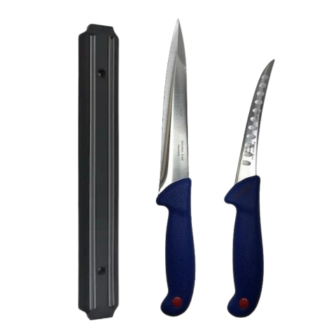 Cutite si tacamuri - Set profesional de macelarie, injunghiat, transat, filetat, dezosat, 2 cutite, suport magnetic