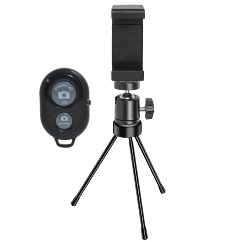 ECHIPAMENTE FOTO - Mini trepied metalic pentru telefon cu brat flexibil si cap de bila 360°, suport smartphone universal reglabil 9.5 cm, telecomanda Bluetooth, lungime 13.5 cm