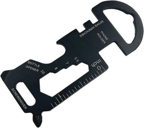 SPORT ȘI ACTIVITĂȚI - Breloc multifunctional din otel inoxidabil, suport telefon, surubelnita, rigla, desfacator sticle, pentru camping si drumetii, negru, 3 x 7 cm