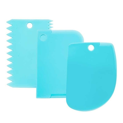 Set 3 spatule pentru decorat si ornat prajituri, torturi, plastic, 12 cm, albastru [1]
