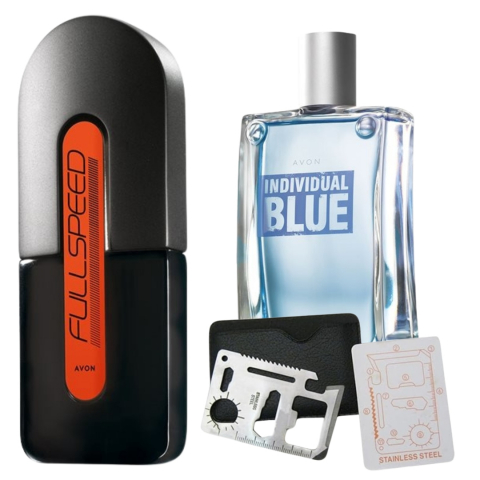 PARFUMURI & SETURI - Set apa de toaleta Full Speed pentru El 75 ml, apa de toaleta Individual Blue 100 ml, card multifunctional de supravietuire, otel inoxidabil