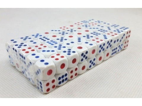Set 50 zaruri albe cu puncte albastre si rosii, 13 mm, pentru jocuri de societate sau jocuri de noroc [7]
