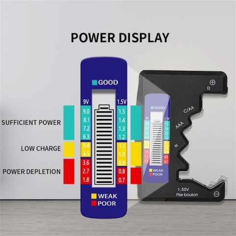 Tester digital pentru baterii, 9V si 1.5V, afisaj LCD, negru [5]