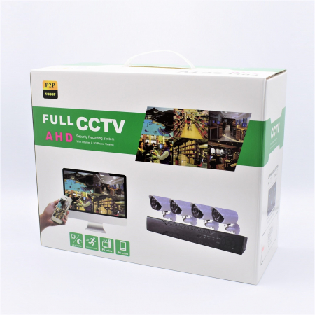 ELECTRONICE - Kit de supraveghere cu 4 camere FULL CCTV AHD de interior/exterior, JORTAN-6145AHD-4