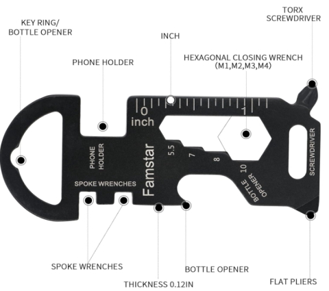 Unealta multifunctionala compacta 7 cm cu desfacator, surubelnite, chei hexagonale, spite si suport telefon, metalica [1]