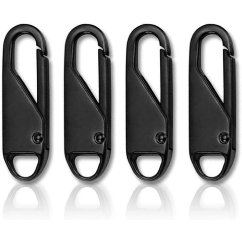 CASA & GRADINA - Set 4 cheite metalice pentru fermoar, accesorii universale pentru reparatie valize, haine, rucsacuri, jachete si corturi, negru