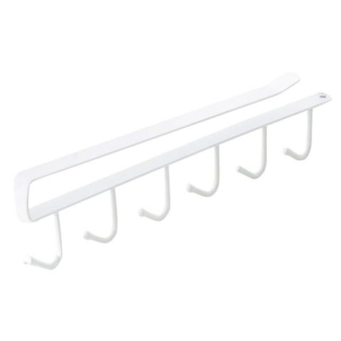 CASA & GRADINA - Suport pentru bucatarie, organizare ustensile, cani, 6 carlige, metal, prindere pe dulap, 26.5 x 4.5 cm, alb