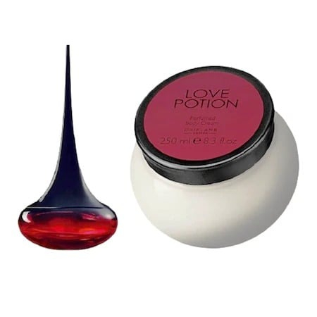 Set cadou pentru Ea, parfum de femei Love Potion insotit de crema corp, trandafir auriu din plastic suflat la baza cu aur si insigna Dactylion cu mesaj motivational [1]