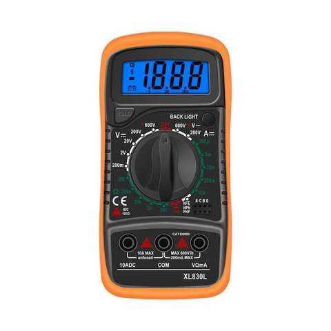Multimetre - Multimetru digital, model XL830L, afisaj LCD, tensiunea AC/DC, curent DC, rezistenta, continuitate, verificare diode/tranzistori, portocaliu