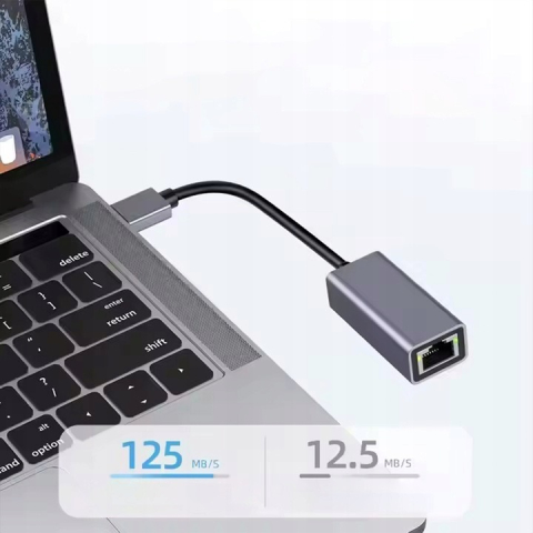 Adaptor Ethernet RJ45 la USB-C, indicator LED, 10/100/1000 Mbps, Plug&Play, aluminiu, pentru tableta, PC, laptop, argintiu [2]