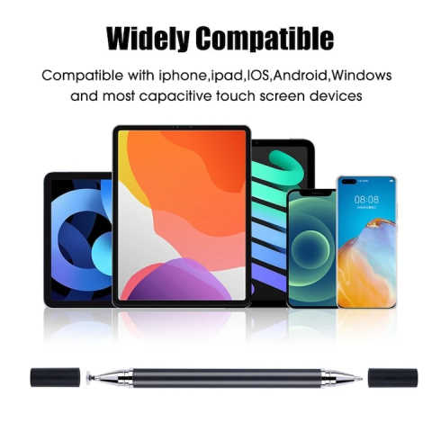 Stilou 2 in 1, tip stylus, pentru telefoane, tablete, ecrane tactile, varf metalic, disc de protectie, 14 cm, negru [3]