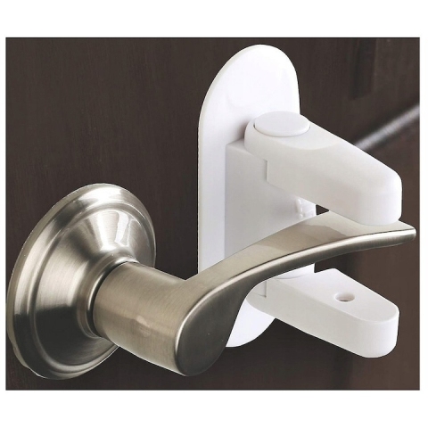 Set 2 bucati sistem de siguranta pentru copii, blocare maner, ABS, autoadeziv, montare pe usi, ferestre, 12 x 5 x 7.5 cm, alb [5]