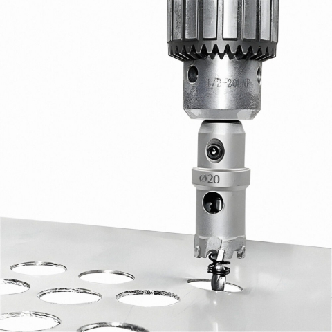 Carota din otel/carbura de tungsten pentru metal si lemn, cu burghiu pentru centrare, diametru 20 mm, lungime 100 mm, argintie [7]