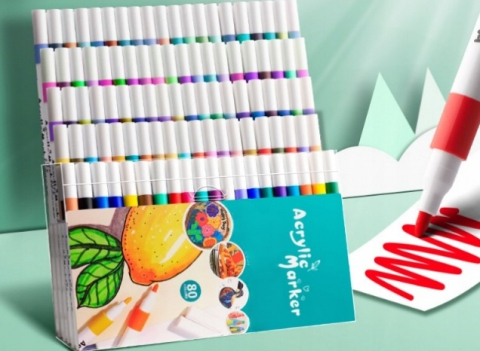 Set 80 markere acrilice, pentru hartie, sticla, piatra, lemn, panza, textile, uscare rapida, multicolor [8]