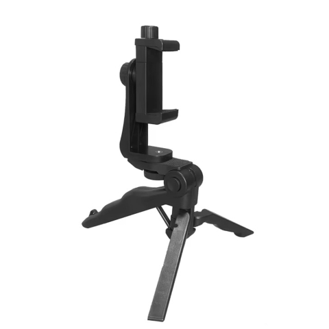 ECHIPAMENTE FOTO - Trepied 2 in 1 pentru telefon cu suport smartphone rotativ, prindere cu surub 10 cm, montura 1/4 inch, ABS negru, pentru vlogging si filmare