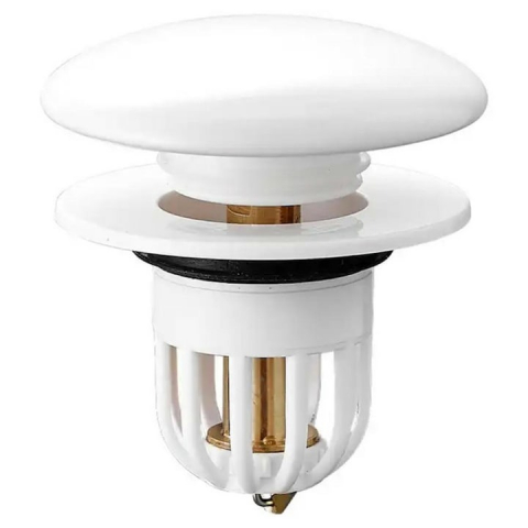 CASA & GRADINA - Dop pentru chiuveta, universal, inox, deschidere cu click, diametru exterior 66 mm, alb