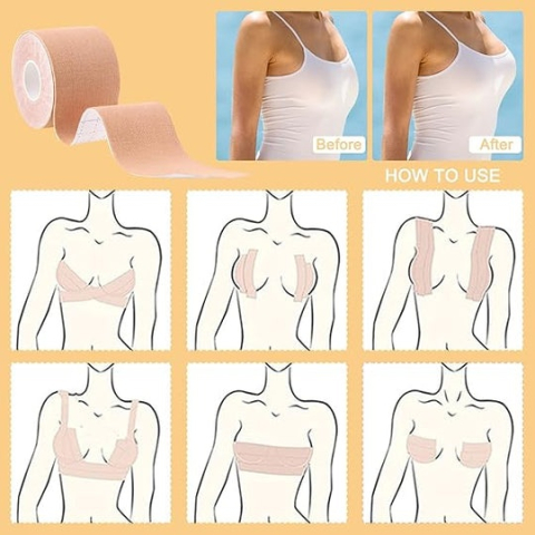 Banda modelatoare pentru sani, adeziva, material elastic, rezistenta la apa, 10 protectii, 5 m x 5 cm, bej [2]