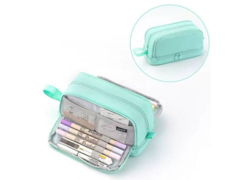 Penar scolar, 4 compartimente, poliester, multifunctional, cu agatatoare, 21 x 9 x 8 cm, verde [13]
