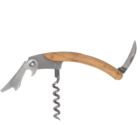 CASA & GRADINA - Tirbuson multifunctional, cutit, desfacator sticle, metalic, maner de bambus, maro