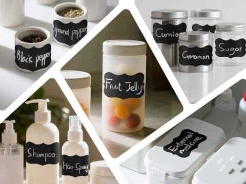 Set 192 etichete autoadezive, marker alb inclus, PVC, reutilizabil, 5.5 x 3.5 cm, universal, pentru plastic, metal, sticla, negru [8]