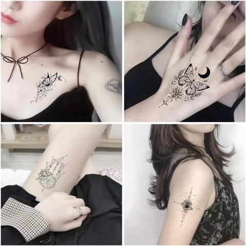 Set 30 tatuaje temporare, pe baza de apa, usor de aplicat, design floral, 10 x 6 cm, negru [5]