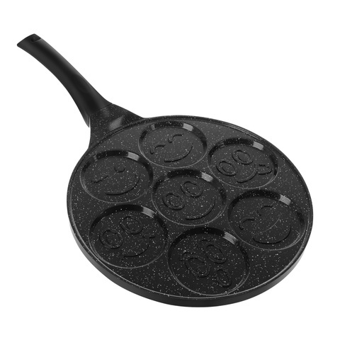 Tigaie pentru clatite, 7 forme cu fete amuzante, aluminiu/otel inoxidabil, diametru forma 6.5 cm, dimensiune tigaie 26 cm, negru [9]