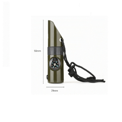 Fluier 7 in 1, multifunctional, lupa, lanterna LED, busola, oglinda, termometru, compartiment depozitare, ABS, pentru camping, drumetii, verde [6]