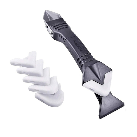 CASA & GRADINA - Racleta pentru indepartare silicon, multifunctionala, 5 capete interschimbabile, plastic/otel inoxidabil, 18.5 x 4 cm, negru