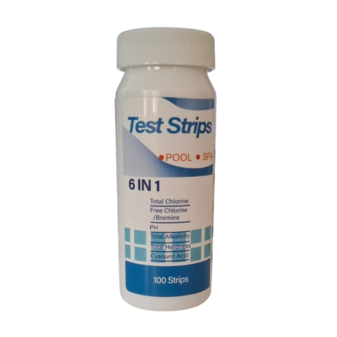 Testere apa - Set de 100 de benzi pentru testarea apei, efectueaza 6 teste simultan, duritate, acid cianuric, alcalinitate, PH, clor liber, clor total