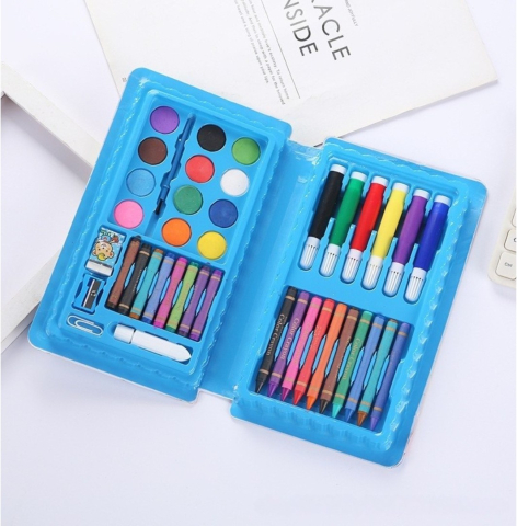 Set pentru copii, pictura si desen, tip penar, model elefant, 42 piese, carioci, acuarele, creioane, 24.3 x 13 x 3 cm, albastru [9]