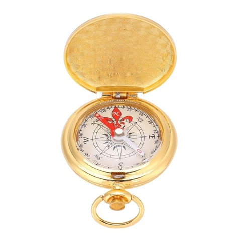 Busola cu capac, metal, pentru camping, drumetii, inel prindere, 6 x 1.2 cm, auriu [2]