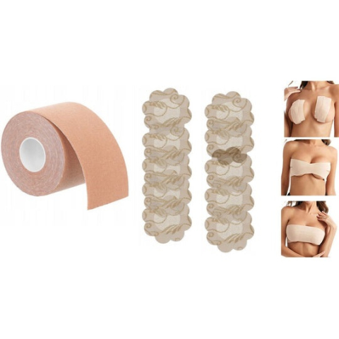 Banda modelatoare pentru sani, adeziva, material elastic, rezistenta la apa, 10 protectii, 5 m x 5 cm, bej [5]