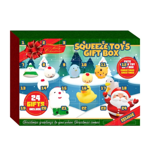 JOCURI ȘI JUCĂRII - Calendar advent pentru copii, 24 jucarii squishy, antistres, 22.5 x 5 x 31 cm, multicolor