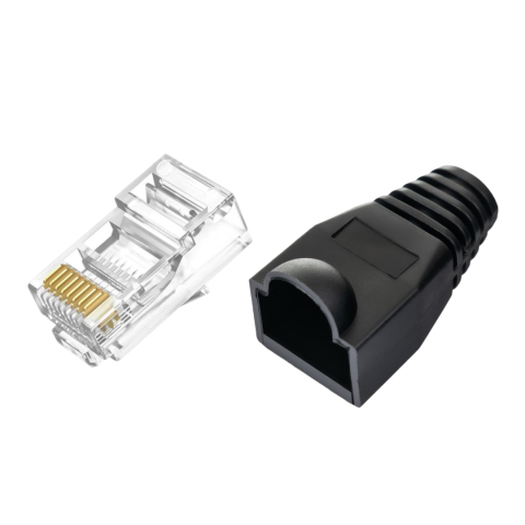 ELECTRONICE - Set 30 x mufa + manson de protectie, RJ45, CAT5 CAT6, 8 pini 8P8C, negru