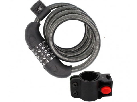 Ciclism - Antifurt cu cifru, suport de atasare pentru bicicleta, otel/PVC, lungime cablu 120 cm, negru