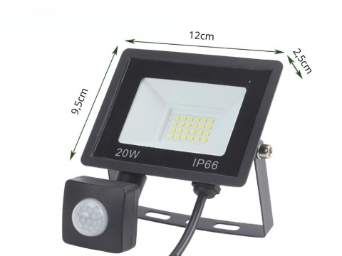 Proiector LED, 20 W, iluminare exterior, cu senzor de miscare, 24 LED-uri, rezistent la intemperii, protectie IP66, 9.5 x 12 x 2.5 cm [8]