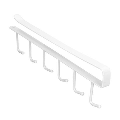Suport pentru bucatarie, organizare ustensile, cani, 6 carlige, metal, prindere pe dulap, 26.5 x 4.5 cm, alb [5]