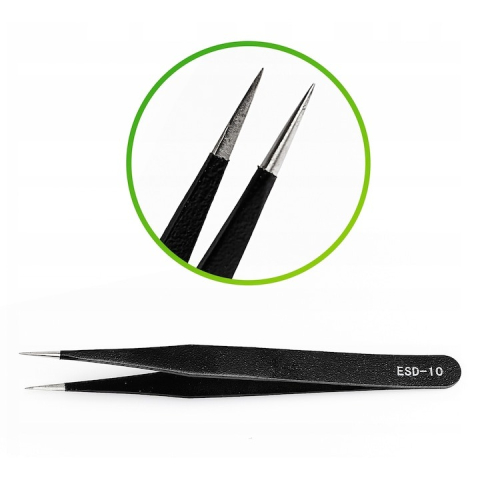 Pensetă de precizie ESD-10, 123 mm, antistatică, din oțel inoxidabil, cu vârf ascuțit – ideală pentru electronică, bijuterii și lucrări fine [1]