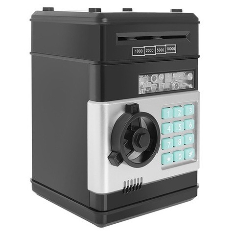 Alte jucarii copii - Pusculita electronica pentru copii, tip ATM, blocare cu PIN, efecte luminoase si sonore, negru