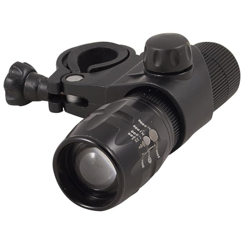 SPORT ȘI ACTIVITĂȚI - Far bicicleta LED, suport prindere, zoom, aluminiu, 3 moduri iluminare, 9.3 x 3 cm, negru