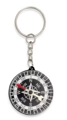 SPORT ȘI ACTIVITĂȚI - Mini busola tip breloc gradată compacta din plastic 3.5 cm cu lant pentru chei utilizare outdoor