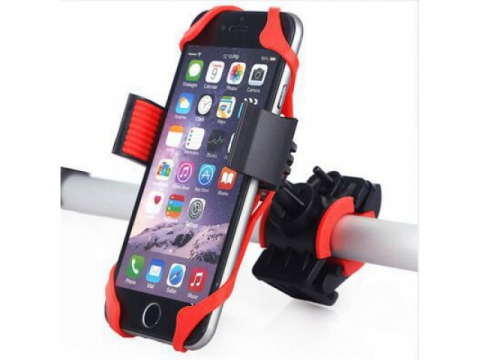 Ciclism - Suport telefon pentru biciclete/motociclete, bretele din silicon, ajustabil, rotire 360°, rosu